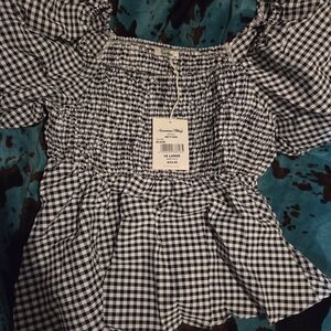 American Living Checkered Puff Sleeve Blouse